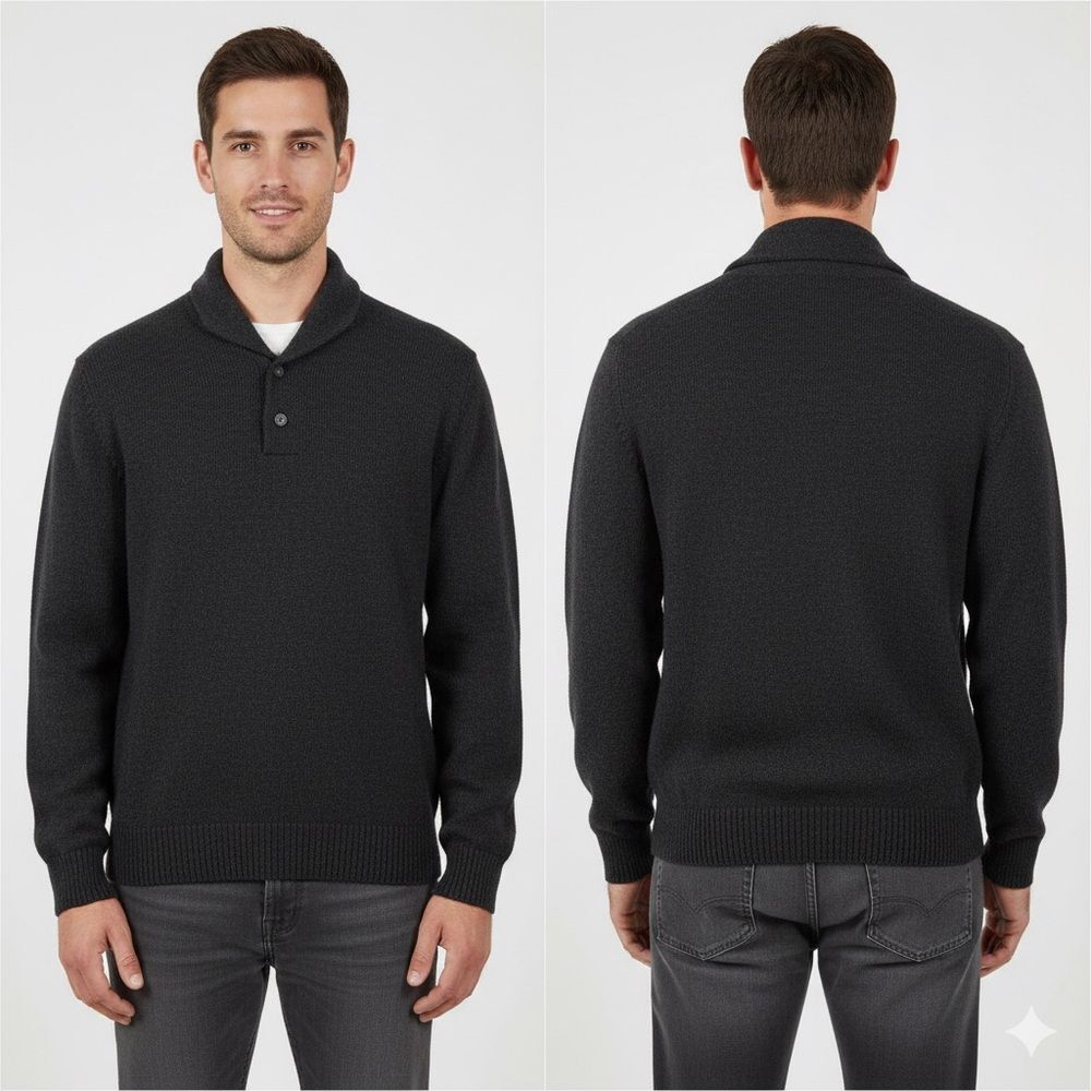 VTG L.L. Bean Mens Sz M Pure New Merino Wool Sweater Deep Gray Made in Scotland